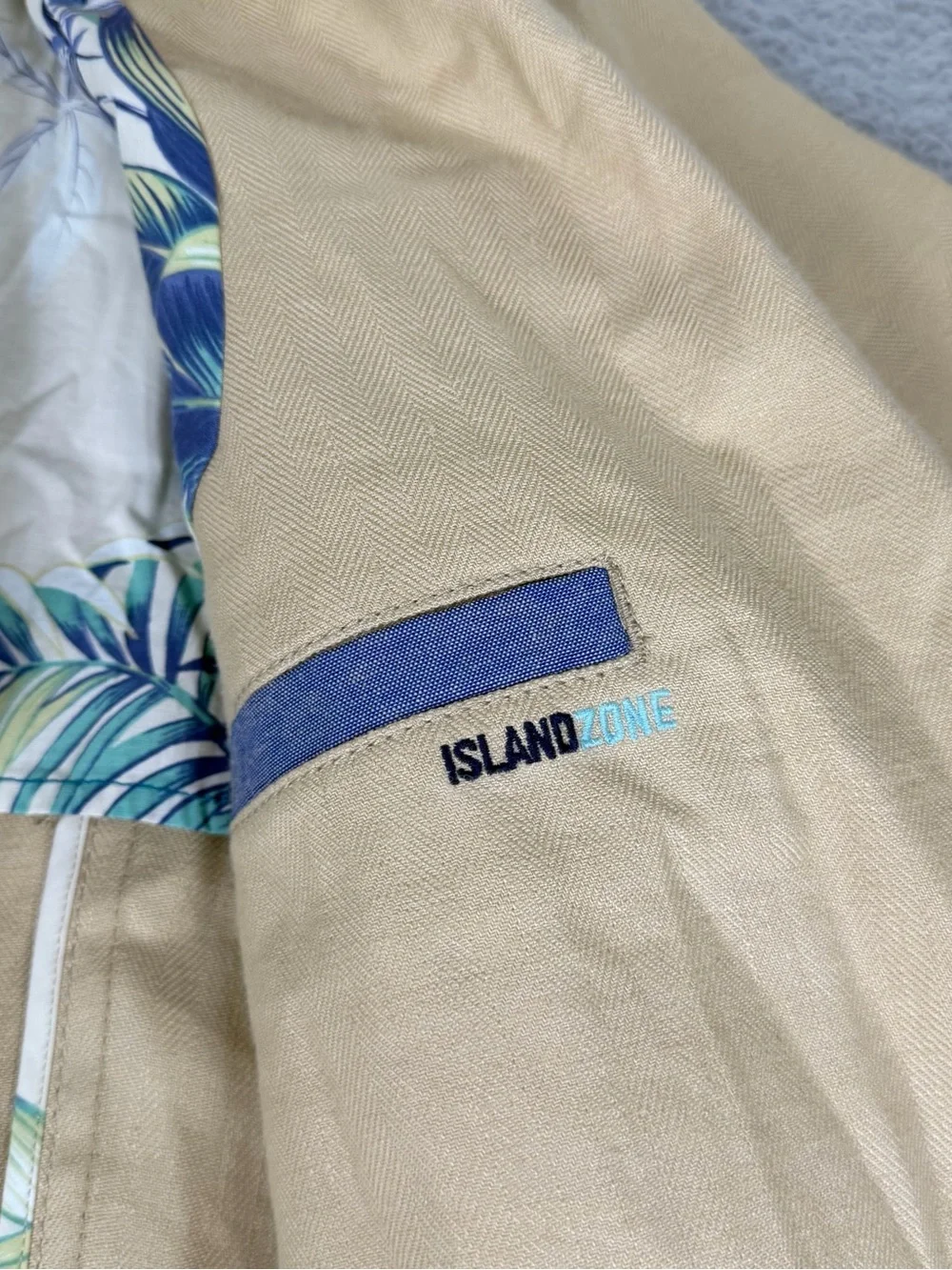 Tommy Bahama Mahalo Bay IslandZone Blazer Mens L Beige Linen Blend Unstructured
